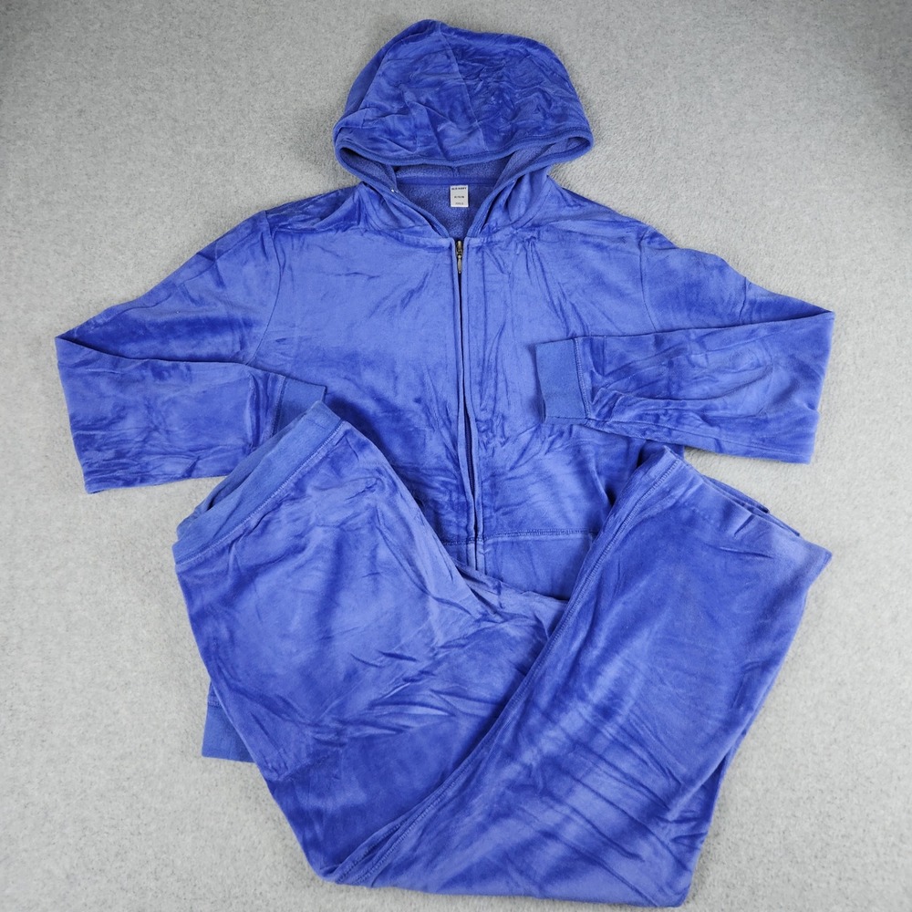 Old Navy Tracksuit Womens XL/L Blue Velour Y2K Fleece Lined Long Sleeve Full Zip
